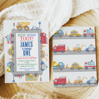 Modern Boys Road Transport 1st Birthday Invitation