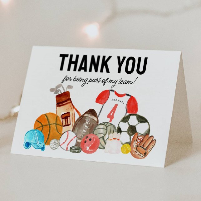 Modern Boys Sports Balls All Star Kids Birthday Thank You Card (Creator Uploaded)