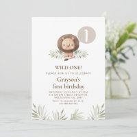 Modern Boys Wild One Lion Foliage 1st Birthday