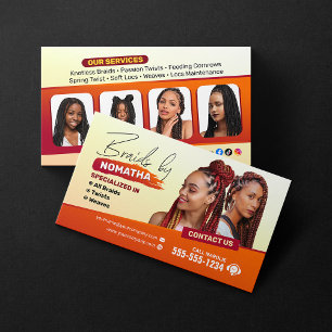 Modern Braiding Salon Braid Stylist Hairstylist Business Card
