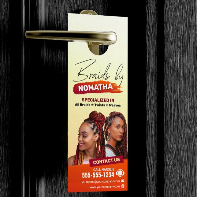 Modern Braiding Salon Braid Stylist Hairstylist  Door Hanger (Creator Uploaded)