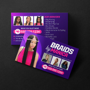Modern Braiding Salon Hair Extensions Braids Wigs Business Card