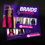 Modern Braiding Salon Hair Extensions Braids Wigs Flyer<br><div class="desc">Promote your braiding and wig services with this stylish and professional flyer template! Showcase your expertise in box braids, knotless braids, wig making, and more on the front. The back features a bold design and ample space for your contact details and branding. Easily customise the text and photos. ****NOTE: Achieve...</div>
