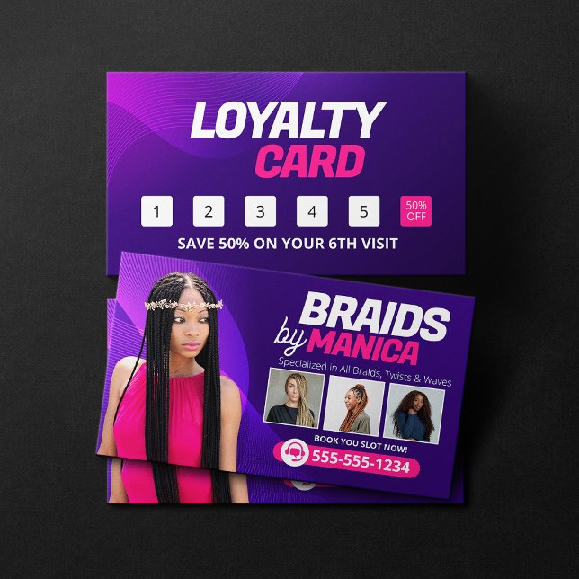 Modern Braiding Salon Hair Extensions Braids Wigs Loyalty Card (Creator Uploaded)
