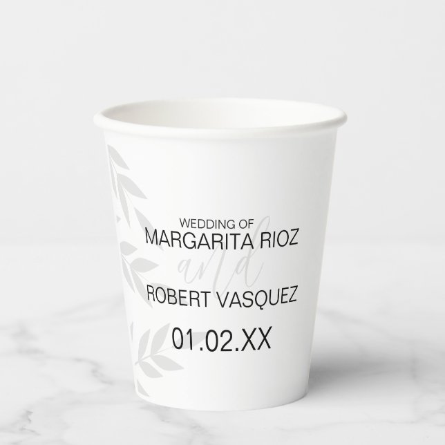Modern Branch Grey Black White Paper Cups (Front)