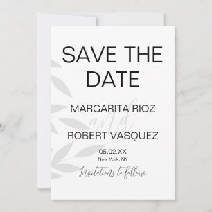 Modern Branch Grey White Script Save the Dates Invitation