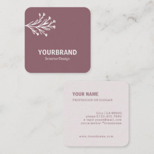 Modern Branch Interior Design Dusty Pink Lilac Square Business Card
