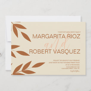 Modern Branch Terracotta Script Wedding Invitation