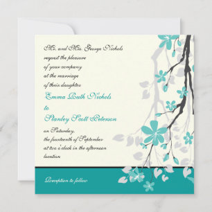 Modern branch turquoise wedding invitation