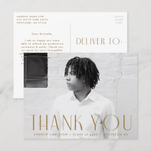 Modern Brass Photo Graduation Thank You Postcard
