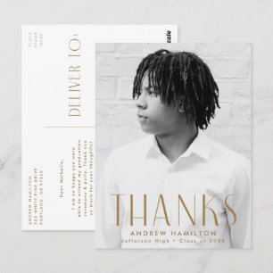 Modern Brass Photo Graduation Thank You Postcard
