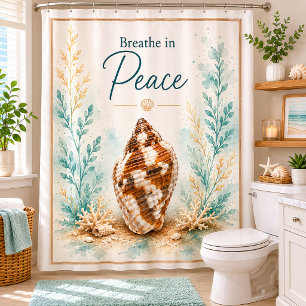 Modern Breathe in Peace Seashell Shower Curtain