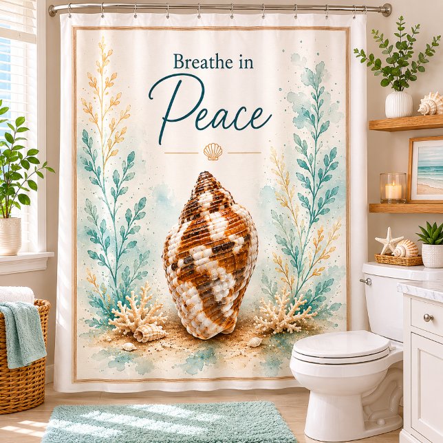 Modern Breathe in Peace Seashell Shower Curtain (Creator Uploaded)