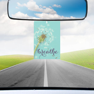 Modern BREATHE Script Dandelion Blue Car Air Freshener