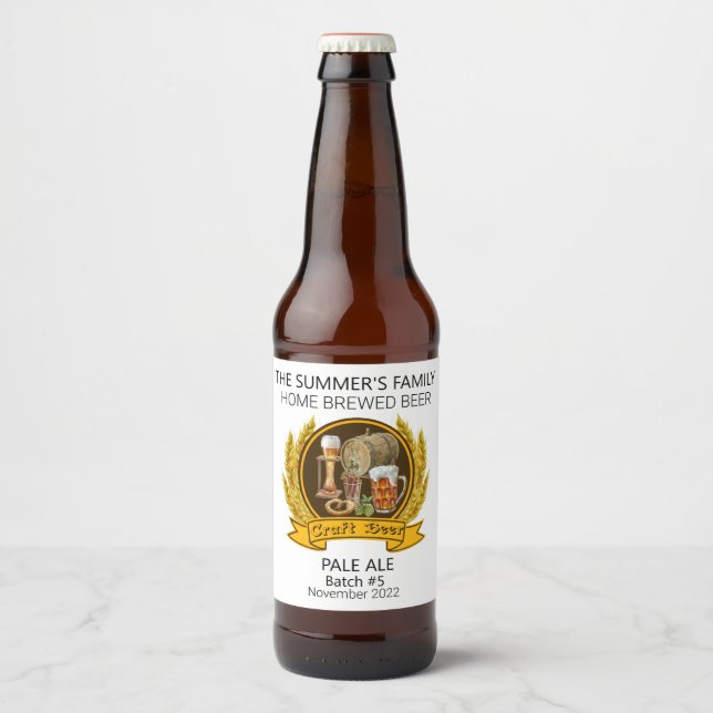 Modern Brewery Custom Craft Beer Watercolor  Beer Bottle Label (Front)