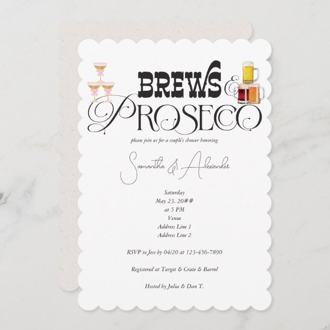 Modern Brews & Prosecco Couple's Wedding Shower Invitation (Front/Back)