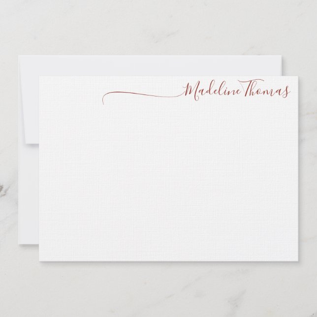 Modern Brick Red Script Calligraphy name note card (Front)