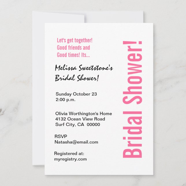 Modern Bridal Shower Black White Zebra Invitation (Front)
