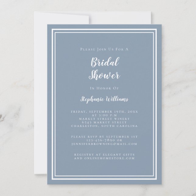 Modern Bridal Shower Elegant Chic Dusty Blue Invitation (Front)