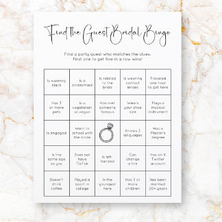 Modern Bridal Shower Find The Guest Bingo Game
