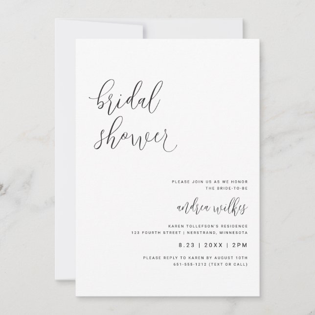 Modern Bridal Shower Invitation with QR Code (Front)