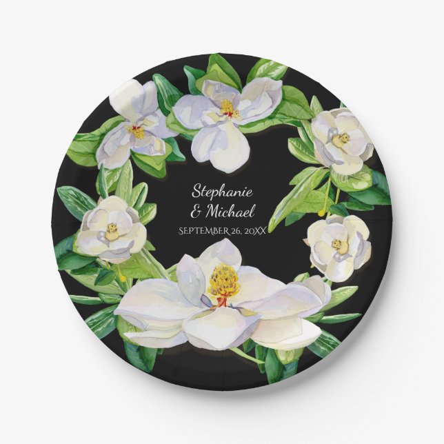 Modern Bridal Shower Magnolia Floral Watercolor Paper Plate (Front)
