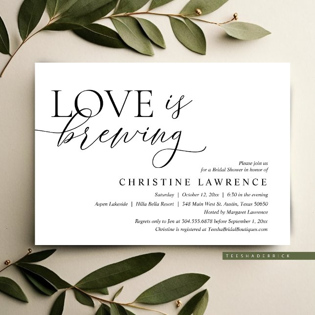 Modern Bridal Shower Party, Love is Brewing Invitation (Love is Brewing, Modern Bridal Shower Party Invitation, Afternoon Tea, BFF Celebration)