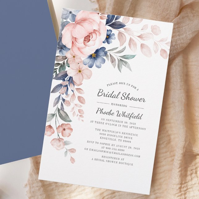 Modern Bridal Shower Pink Floral Invitation Card (Pink Floral Script Bridal Shower Invitation Stationery)
