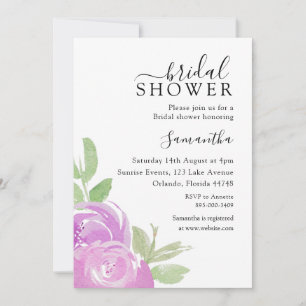 Modern Bridal Shower Pink Rose Watercolor Invitation