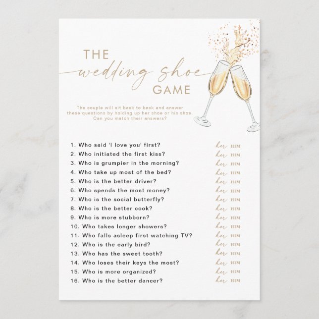 Modern Bridal Shower Shoe Game Card (Front)
