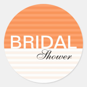 Modern Bridal Shower Stickers::Orange Stripes Classic Round Sticker
