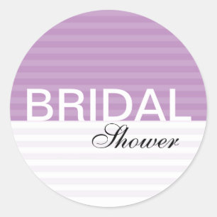Modern Bridal Shower Stickers::Purple Stripes Classic Round Sticker