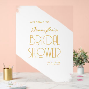 Modern Bridal Shower Welcome Paint White Gold Acrylic Sign