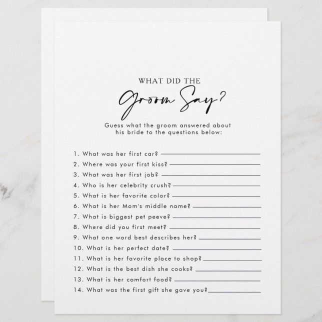 Modern Bridal Shower What did the Groom Say (Front/Back)