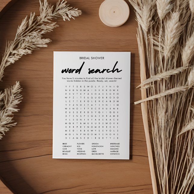 Modern Bridal Shower Word Search Game Card (Creator Uploaded)