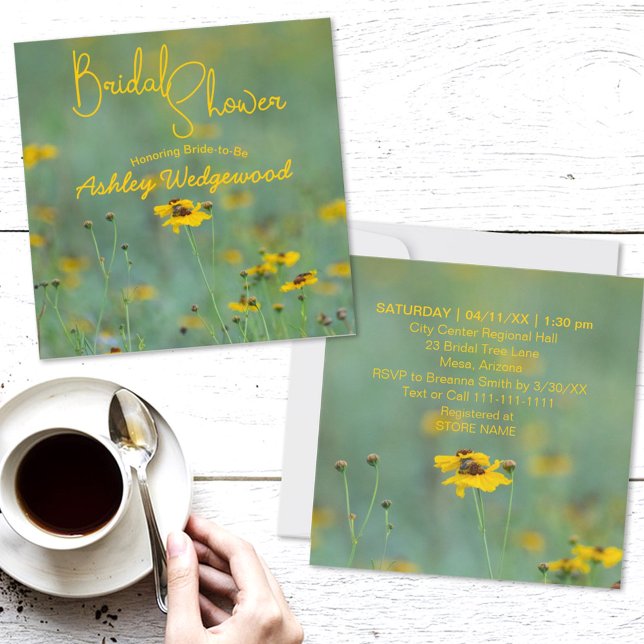 Modern Bridal Shower Yellow Wildflower Photograph Invitation (Creator Uploaded)