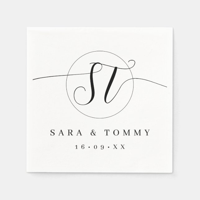Modern Bride and Groom Monogram Stylish Wedding Napkin (Front)