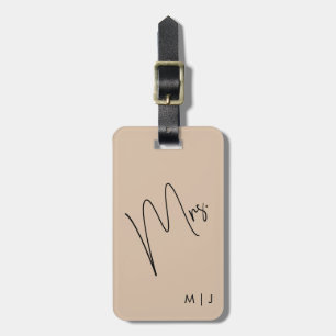 Modern Bride   Beige + Black Script Luggage Tag