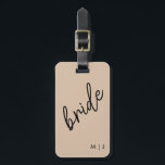 Modern Bride | Beige   Black Script Luggage Tag<br><div class="desc">Show your bride pride with personalised gear perfect for destination weddings.</div>