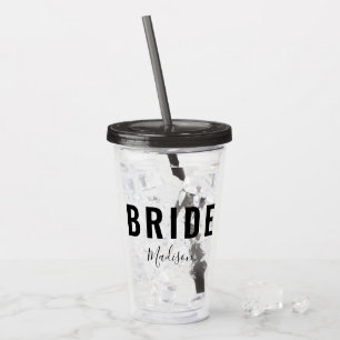 Modern Bride Black Script Handwriting Personalized Acrylic Tumbler