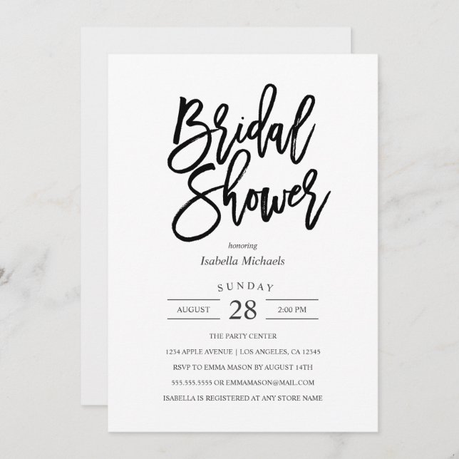 Modern Bride Bridal Shower Invitation (Front/Back)