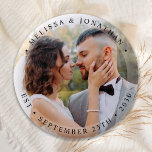 Modern Bride Groom Simple Photo Wedding 6 Cm Round Badge<br><div class="desc">Add the finishing touch to your wedding with these modern and simple custom photo buttons. Perfect as wedding favours to all your guests . Customise these wedding buttons with your favourite engagement photo, newlywed photo, and personalise with name and date. See our wedding collection for matching wedding favours, newlywed gifts,...</div>