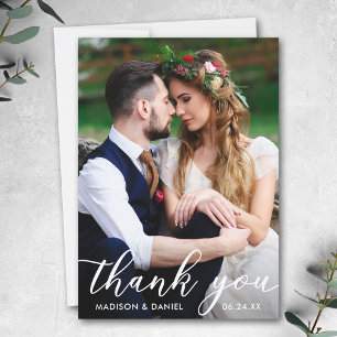Modern Bride Groom Wedding Photo Thank You Card