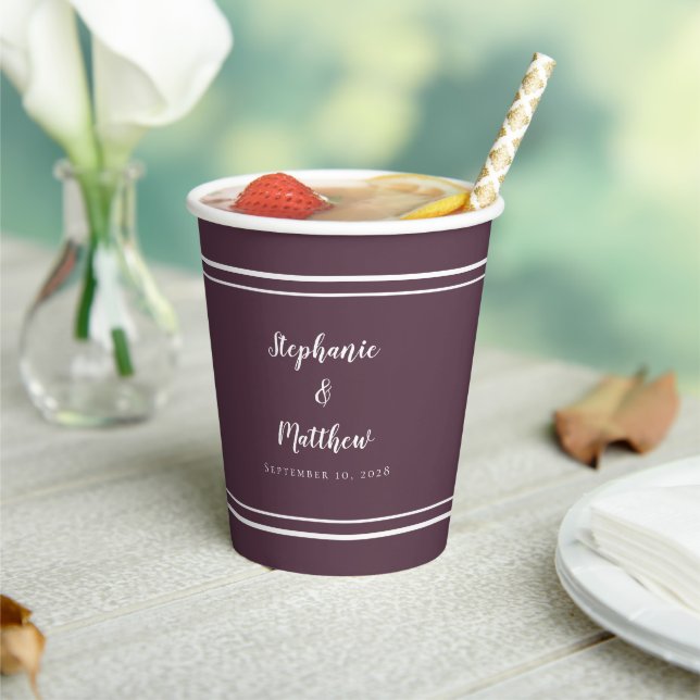 Modern Bride & Groom Wedding Simple Chic Purple    Paper Cups (Insitu)