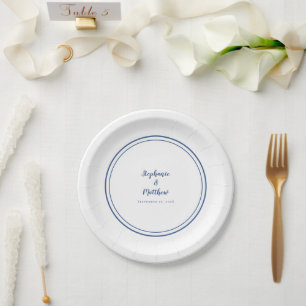 Modern Bride Groom Weddings Party Decor Blue White Paper Plate
