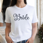 Modern Bride Heart Bachelorette Party T Shirt<br><div class="desc">Cute  modern design for the bride to be.  The swirly word bride has a heart and is sure to be noticed at a bachelorette event.  Can be worn for rehearsal dinner,  and along with your wedding party.</div>