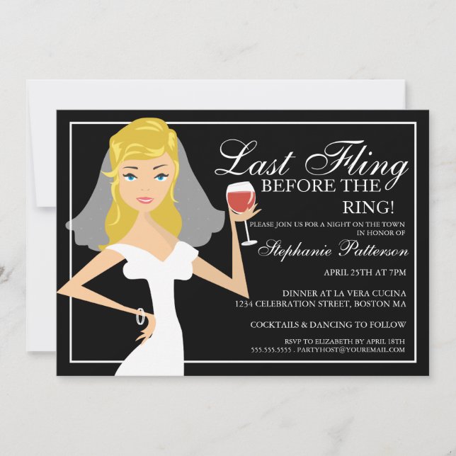 Modern Bride Last Fling Bachelorette Party Invitation (Front)