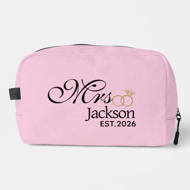 Modern Bride Name Wedding Ring Date Black Text  Dopp Kit (Front)