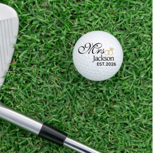 Modern Bride Name Wedding Ring Date Black Text Golf Balls