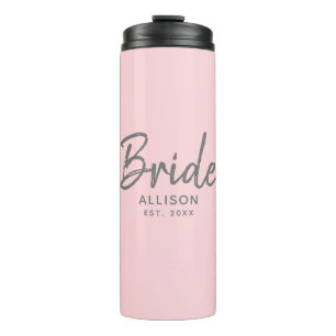Modern Bride Pink Grey Script Personalised Name Thermal Tumbler